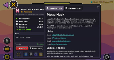 второй скриншот из Mods Чит – Mega Hack Geometry Dash
